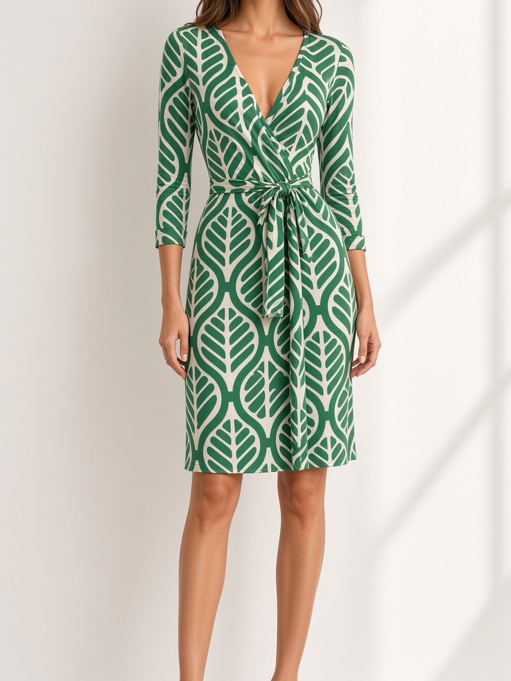 Diane von Furstenberg Julian Wrap, Green Leaf, Size 14, Silk